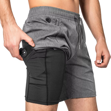 Men's 2 In 1 Chic Running Shorts Quick Dry Gym Athletic Workout Clothes With Side Pockets