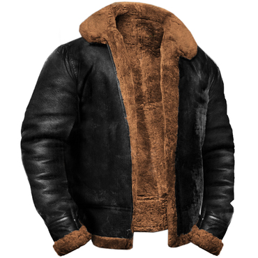 Men's Outdoor Vintage Thick Chic Fleece Pu Sherpa Jacket