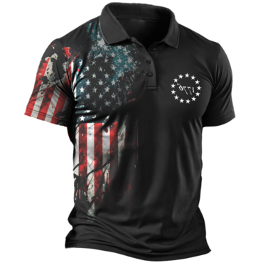 Men's Quick Dry Tactical Chic American Flag 1776 Independence Day Print Polo