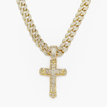 Rock Hip Hop Punk Chic Diamond Cross Pendant Cuban Necklace