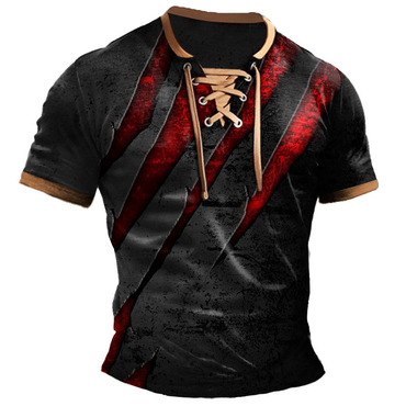 Men's T-shirt Fierce Animal Chic Claw Scratch Print Lace-up Short Sleeve Color Block Summer Daily Tops