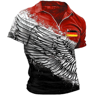 Men's Germany Deutsche Patriot Chic 1/4 Zipper Neckline Patchwork Contrasting Print Short Sleeved Polo Shirt