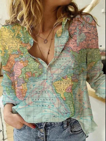 Women's Map Print Casual Chic Shirt