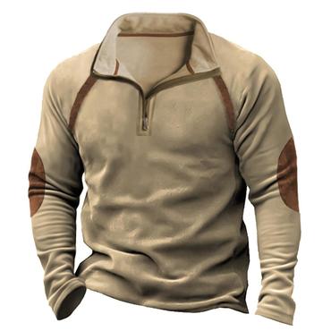 Men's Outdoor Fleece Warm Chic Contrast Quarter Zip Stand Collar Sweatshirt