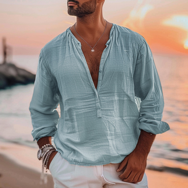Men's Holiday Button-down Linen Chic Shirt