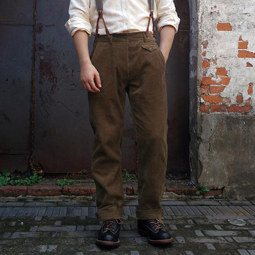 1920s 12oz Corduroy Farmer Chic Work Trousers Mens Suspender Pants Vintage Overalls 20er