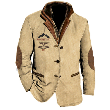 Men Vintage Yellowstone Cargo Chic Blazer Jackets Double Layer Lapel Fur Leather Collar Medium Length Coats