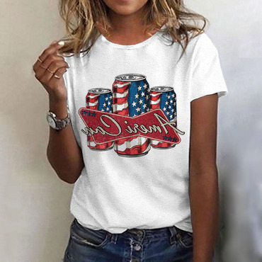 Women's American Flag 4th Chic Of July Independence Day Short Sleeve Crew Neck T-shirt