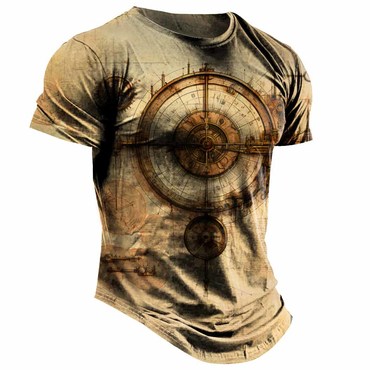 Men's Vintage Steampunk Drawing Chic Compass Daily Short Sleeve Crew Neck T-shirt