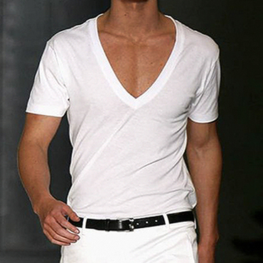 Men's Basic White Deep Chic V-neck Cotton Short Sleeve T-shirt