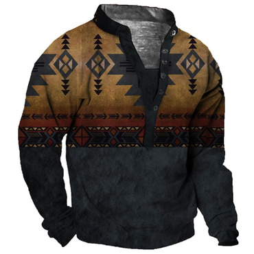 Men's Ethnic Totem Print Chic Henley Collar Sweatshirt