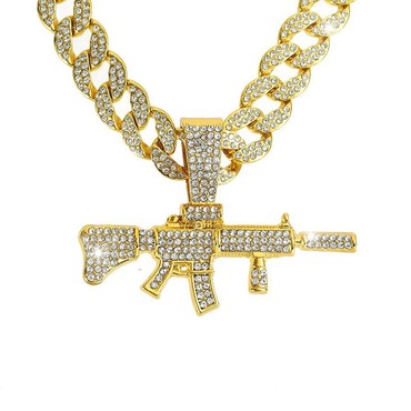 Rock Hip Hop Punk Chic Diamond Gun Pendant Necklace