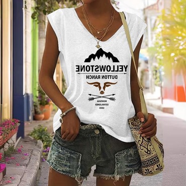 Women's Yellowstone Western Cowboy Print Chic V-neck Casual Sleeveless Tank Top