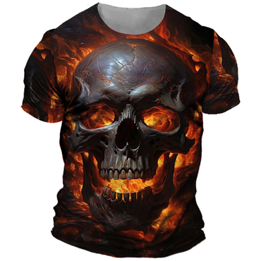 Men's Vintage Flame Skull Chic Head 3d Print Short Sleeved T-shirt