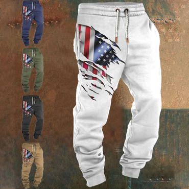 Men's Vintage American Flag Print Chic Pocket Casual Athletic Elastic Waist Trousers