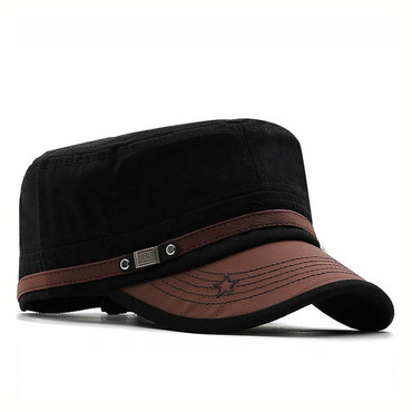 Men's Flat-top Leather Peaked Chic Cap Military Cap Casual Sun Hat