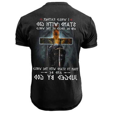 Men's Templar Knights Judged Chic By God Vintage Print Short Sleeved Henley T-shirt