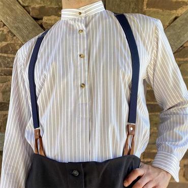 Men's Collarless Shirt Vintage Chic Stripe Long Sleeve Daily Tops White