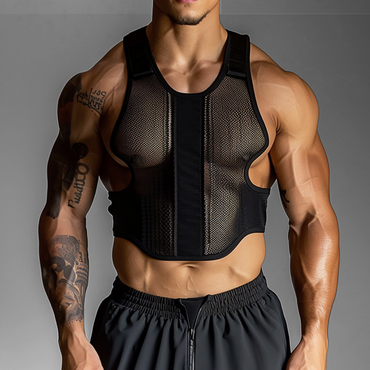 Men's Clear Mesh Muscle Chic Fitness Sleeve Sexy Tank Top