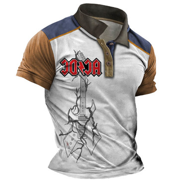 Men's Polo Shirt Acdc Chic Rock Band Electric Guitar Vintage Outdoor Color Block Short Sleeve Summer Daily Tops