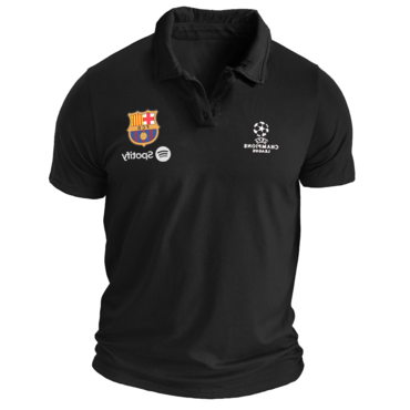 Men's Fc Barcelona Printed Chic Henry Short Everyday Sleeve Polo Neck T-shirt