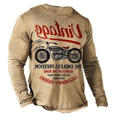 Men's Crewneck T-shirt Chic Plus Size Vintage Motorcycle Racing Long Sleeve Top