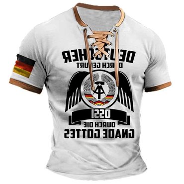 Men's Deutscher Ossi Gnade Chic Gottes German Flag Vintage Lace-up Short Sleeve Color Block T-shirt