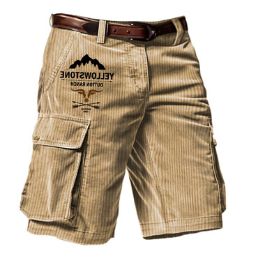Men's Outdoor Vintage Yellowstone Print Chic Corduroy Multi Pocket Shorts
