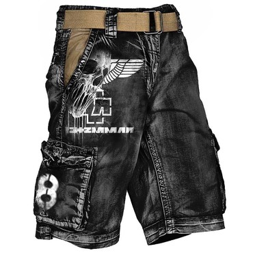 Men's Cargo Shorts Rammstein Chic Rock Band Skull Vintage Distressed Utility Outdoor Shorts