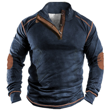 Men's Vintage Contrasting Thick Chic Henley Tactical T-shirt