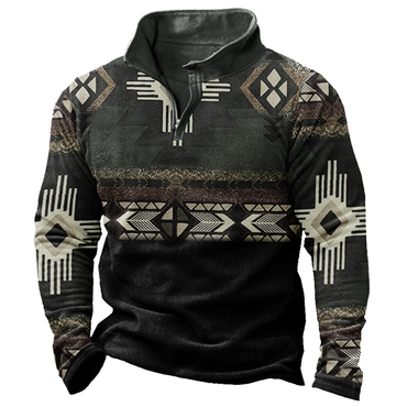 Men's Aztec Zipper Fall And Chic Winter Lapel Sweatshirt