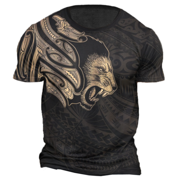 Men's Vintage Viking Lion Chic Short Sleeve Crew Neck T-shirt