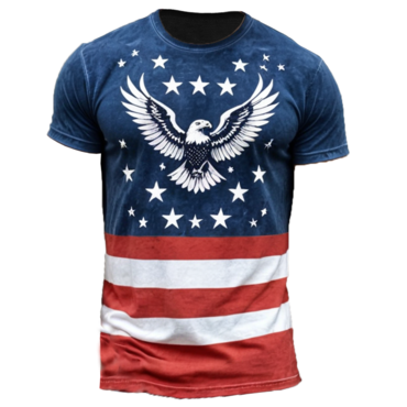Men's Vintage American Flag Chic Eagle Print Short Sleeve Crew Neck T-shirt