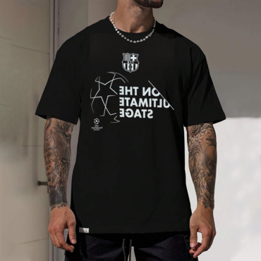Men's Fc Barcelona Print Chic Loose Short Sleeve Oversized T-shirt