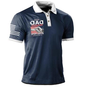 Men's Vintage American Flag Chic Being Dad Is An Honor Being Papa Print Polo Short Sleeve T-shirt