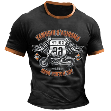 Men's Route66 Print Round Neck Chic Contrasting Short Sleeved T-shirt