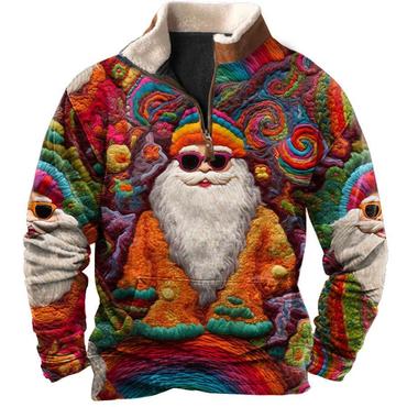 Men's Sweatshirt Quarter Zip Chic Retro Santa Christmas Plush Collar Vintage Daily Tops