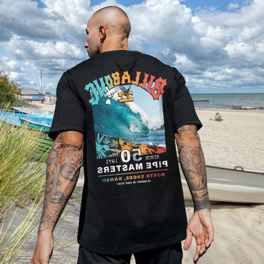 Oversized Men's Vintage Surf Print Chic Beach Resort T-shirt