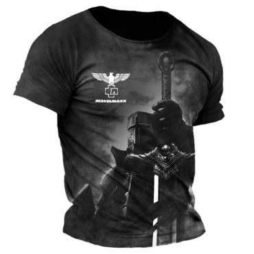 Men's Vintage Knight Rammstein Chic Rock Band Print Daily Short Sleeve Crew Neck T-shirt