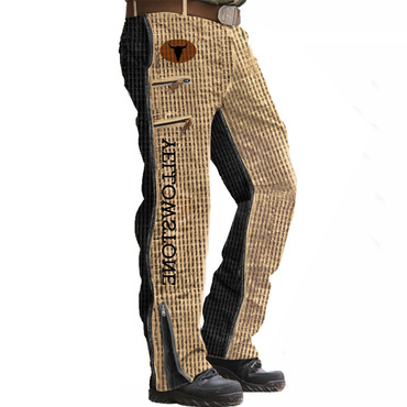 Yellowstone Men's Vintage Waffle Chic Knit Outdoor Multi-zip Pocket Tactical Casual Pants
