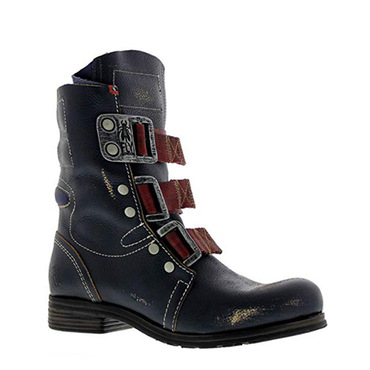 Men's Round Head Stitching Chic Belt Buckle Set Foot Comfortable Thick Heel Casual Rivet Short Boots Motorcycle Boots