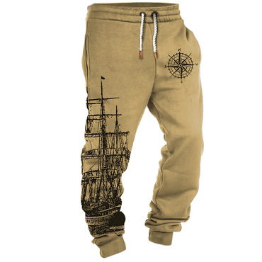 Men's Vintage Compass Nautical Chic Sailing Print Casual Pants