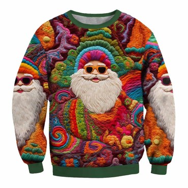 Men's Vintage Santa Print Chic Ugly Christmas Sweatshirt