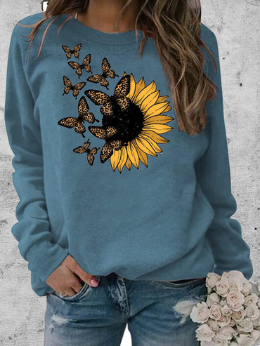 Women's Butterfly Sunflower Graphic Print Chic Comfortable Soft Sweatshirt Tops