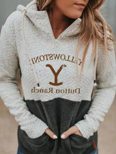 Women's Western Yellowstone Print Chic Hooded Pocket Sweatshirt