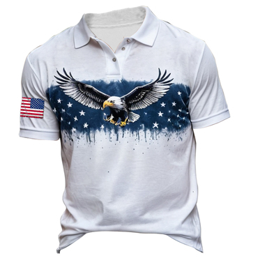 Men's American Flag National Chic Emblem Patriots Tie Dyed Print Polo T-shirt