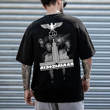 Men's Rammstein Rock Band Chic Eagle Loose Short Sleeve Oversized T-shirt