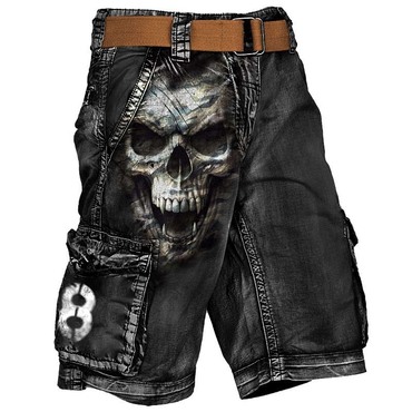 Men's Cargo Shorts Dark Chic Skull Vintage Distressed Utility Outdoor Shorts