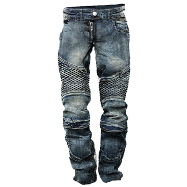 Men's Vintage Distressed Washed Chic Biker Jeans