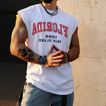 Retro Men's Florida Print Chic Tank Top Oversized Sleeveless T-shirt